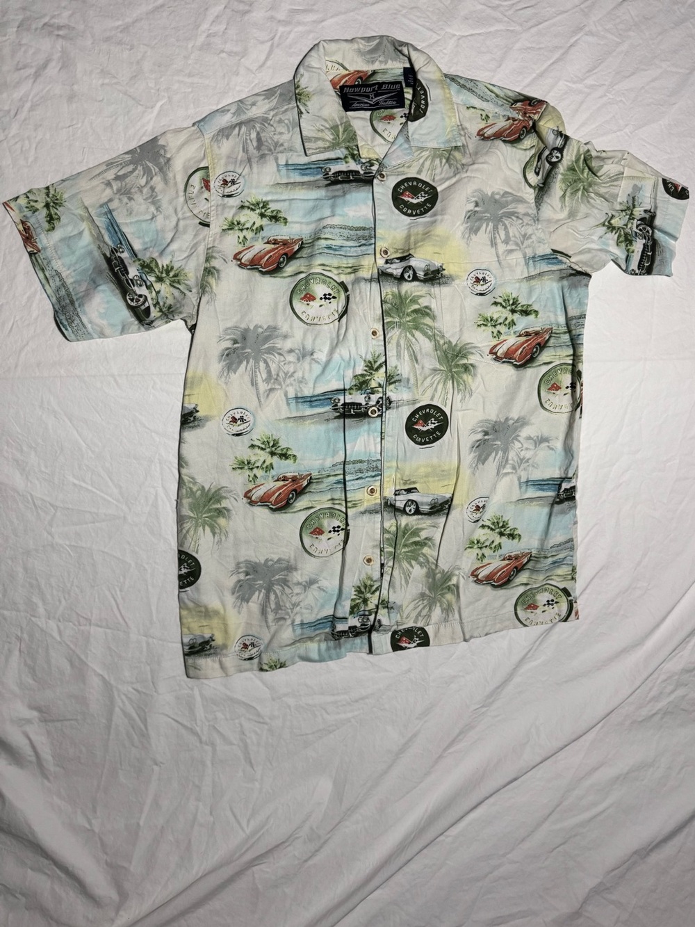 Newport Blue Mens M Chevrolet Corvette Camp Shirt American Tradition AOP